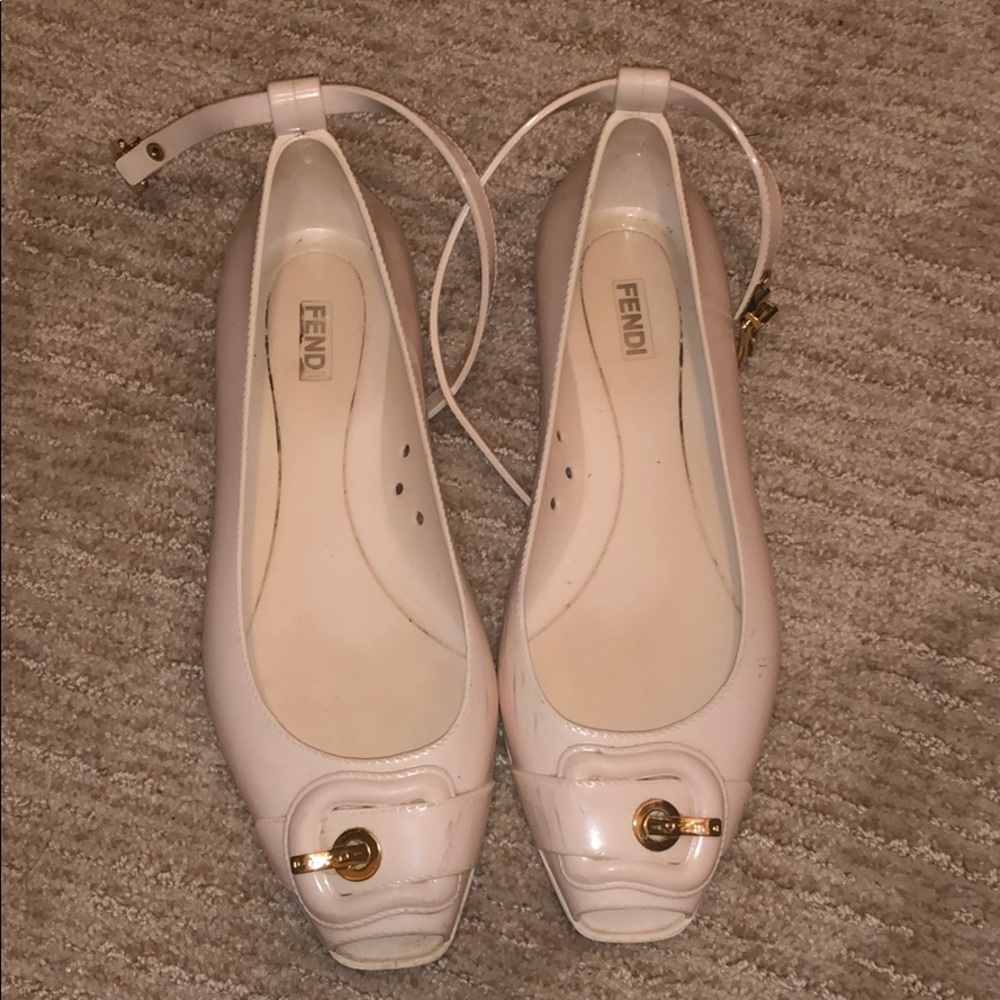Fendi White Jelly Peep Toe Ankle Strap Flats